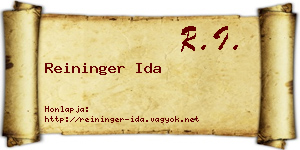 Reininger Ida névjegykártya